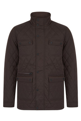Diamond Quilted Mens Funnel-Neck Jacket - Brown