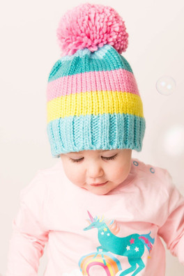 Toddler Striped Bobble Hat - Pastel Stripe