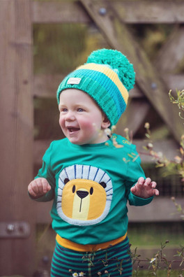 Toddler Striped Bobble Hat - Green/Mustard