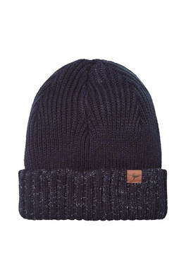 Mens Waterproof Cold Weather Roll Cuff Beanie Hat - Navy Blue