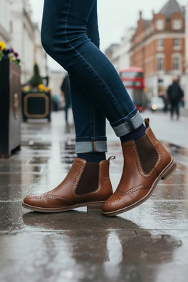 Fiona Womens Leather Brogue Chelsea Boots - Tan