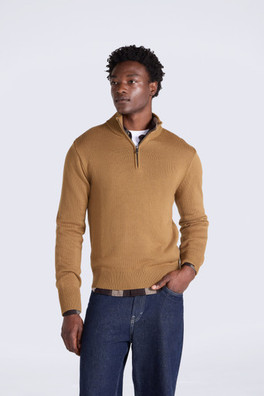 Mens Ribbed Quarter Zip Jumper - Mustard