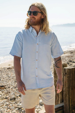 Men's Linen Short Sleeve Shirt - Azure Blue