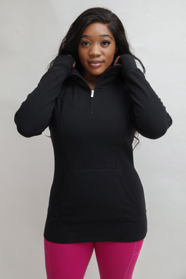 Womens Breastfeeding 1/4 Zip Sweater - Soft Black