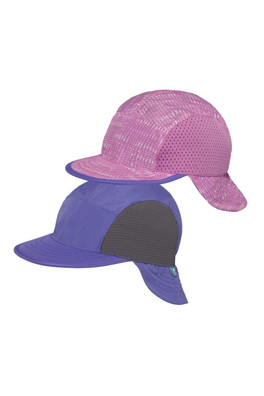 SunFlip Toddler Stroller-Friendly UPF 50+ Cap - Lilac Grass Mat/Iris