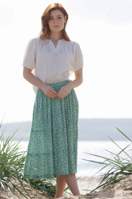 Chickerell Womens 100% Cotton Tiered Muslin Skirt - Green