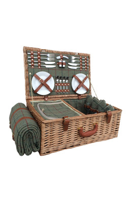Wicker 4 Person Green Tweed Picnic Basket - Green