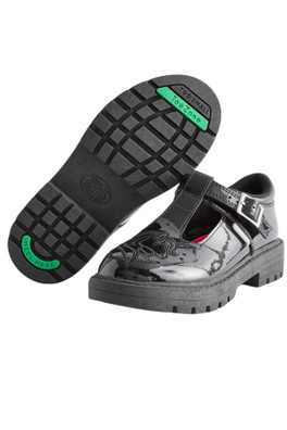 Adel Kids Patent Unicorn T-Bar Buckle School Shoes - Black