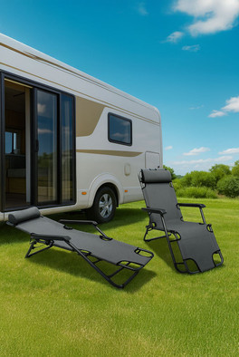 Folding Portable Camping Chairs Loungers - Grey