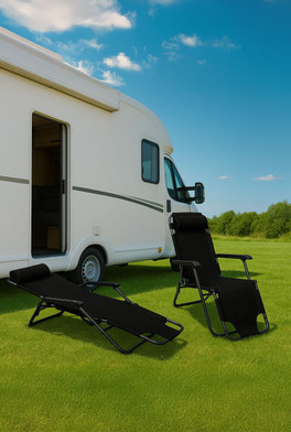 Folding Portable Camping Chairs Loungers - Black