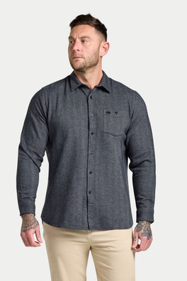 Long Sleeve Two Tone Bold Herringbone Mens Shirt - Charcoal