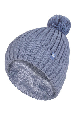 Womens Thermal Winter Bobble Hat with Pom Pom - Dusky Blue