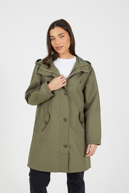 Lightweight Womens Parka Style Hooded Jacket - Light Khaki