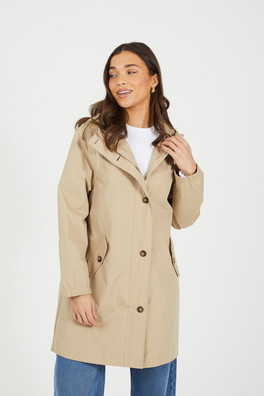 Lightweight Womens Parka Style Hooded Jacket - Stone