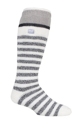 Mens Knee High Thermal Ski Socks - Cream Stripe