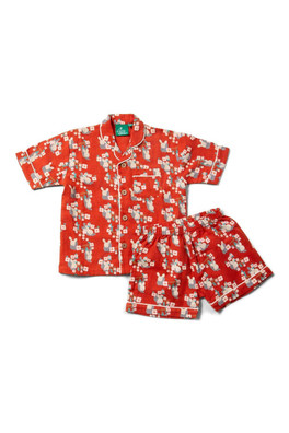 Rabbits Kids 100% Organic Cotton Button Pyjama Set - Red