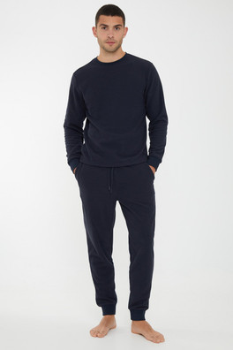 Waffle Textured Mens Fleece Loungewear Set - Navy