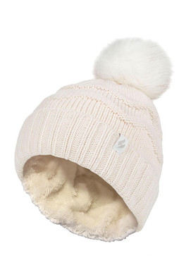 Womens Winter Thermal Pom Pom Hat - Cream