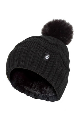 Womens Winter Thermal Pom Pom Hat - Black