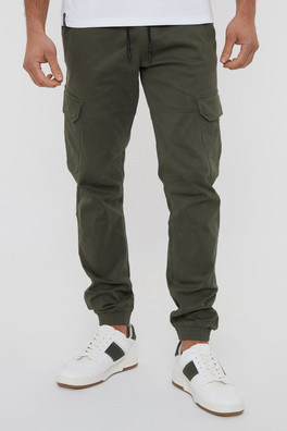 Cotton Jogger Mens Cargo Trousers With Stretch - Khaki