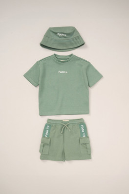 T-Shirt Shorts And Bucket Hat Kids Outfit Set - Light Green