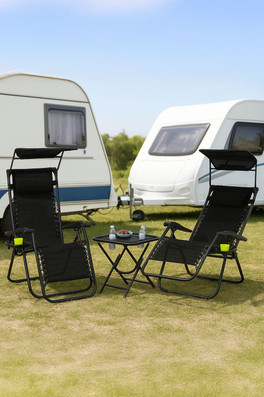 Folding Portable Camping Chairs and Table Set - Black