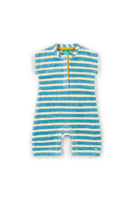 Stripe Baby Kids 100% Organic Cotton Towel Romper - Blue