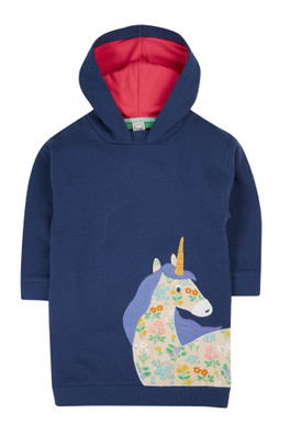 Kids 100% Organic Cotton Ria Hoodie Dress - Navy/Unicorn