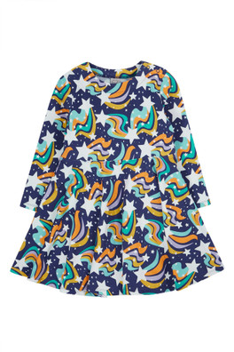 Kids 95% Organic Cotton Cosy Skater Dress - Magic Skies