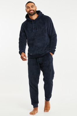 Borg Hooded Mens Loungewear Set - Navy