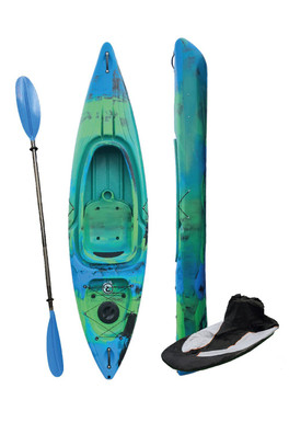Deluxe Sit-in-Kayak with Paddle & Spraydeck - Blue/Green/Black