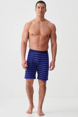 Mens Bamboo Sleep Shorts - Royal Blue & Navy Stripe