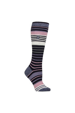 Ladies Ultra Lite Thin Thermal Winter Ski Socks - Navy / Lilac