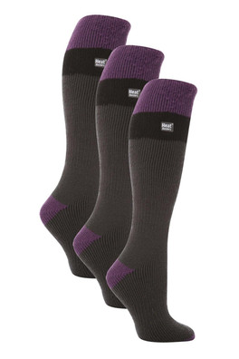 Womens Knee High Ski Socks 3-Pack - Charcoal / Purple