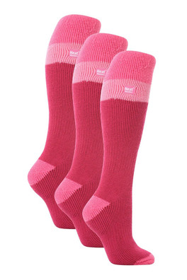 Womens Knee High Ski Socks 3-Pack - Raspberry / Light Pink