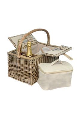 Wicker Double Lidded 2 Person Picnic Basket - White