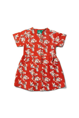 Rabbit Kids 100% Organic Cotton Button Dress - Red