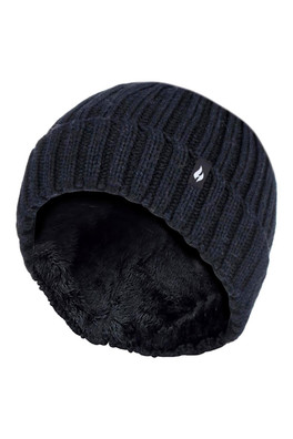 Kids Thick Chunky Ribbed Beanie Hat - Black