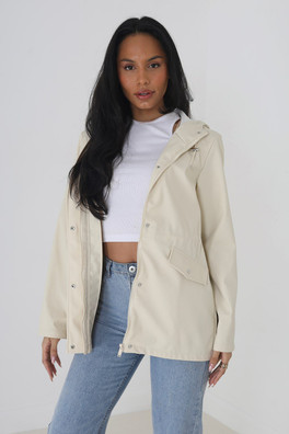 Hooded Womens Rain Mac - Cream
