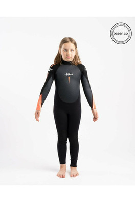 Junior Tech 3/2 F/L Steamer Back Zip Wetsuit - Black/Orange