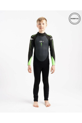 Junior Tech 3/2 F/L Steamer Back Zip Wetsuit - Black/Green