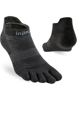 Lightweight Men No-Show Performance Run Toe Sock - Black/Granite Grey