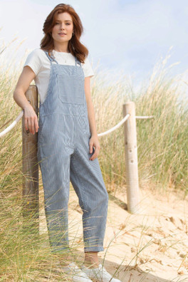 Rempstone Womens 100% Cotton Dungarees - Blue Stripe