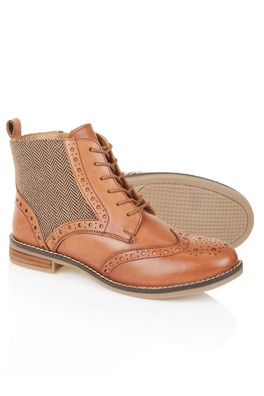 Grace Womens Leather Lace Up Boots - Tan-Tweed