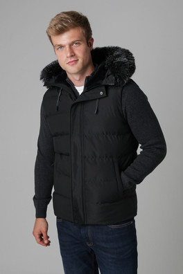 Mens Padded Gilet with Faux Fur-Lined Hood - Black