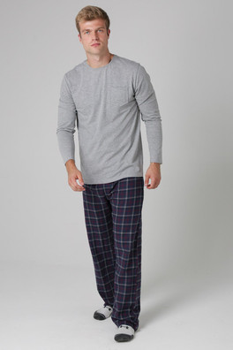 Mens Cotton Long Sleeve Pyjama Set - Mid Grey