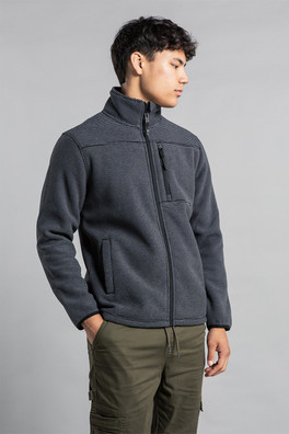 Mens Funnel Neck Zip Fleece with Sherpa Lining - Charcoal