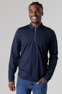 Mens 1/4 Zip Fleece Jumper with Smart Collar - Navy