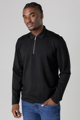 Mens 1/4 Zip Fleece Jumper with Smart Collar - Black