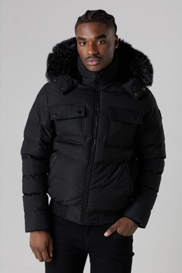 Mens Hooded Parka Jacket with Soft Fleece Lining - Black